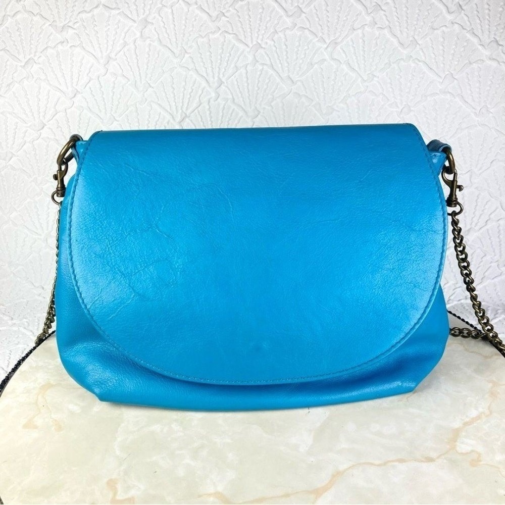 Valentina Fiore Leather Crossbody Bag Womens OS Turquoise Blue Purse Saddle Bag